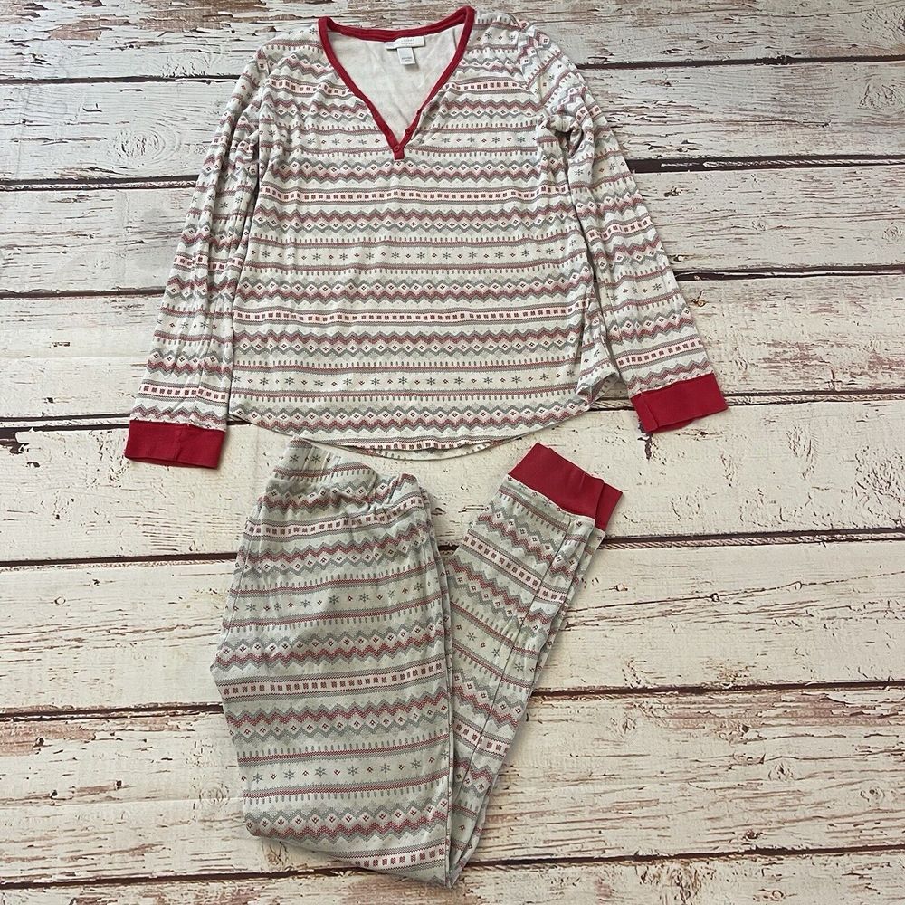 LAUREN CONRAD Women's XS 2-Pc RED & WHITE FAIR ISLE Print SLEEP SET Pajamas
